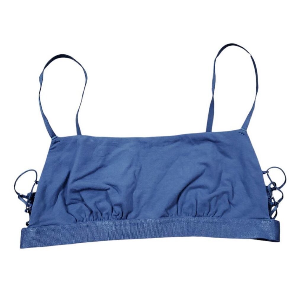 NWT - Aerie Real Good Square Neck Blue Lace-Up Side Unlined Bralette Size - M